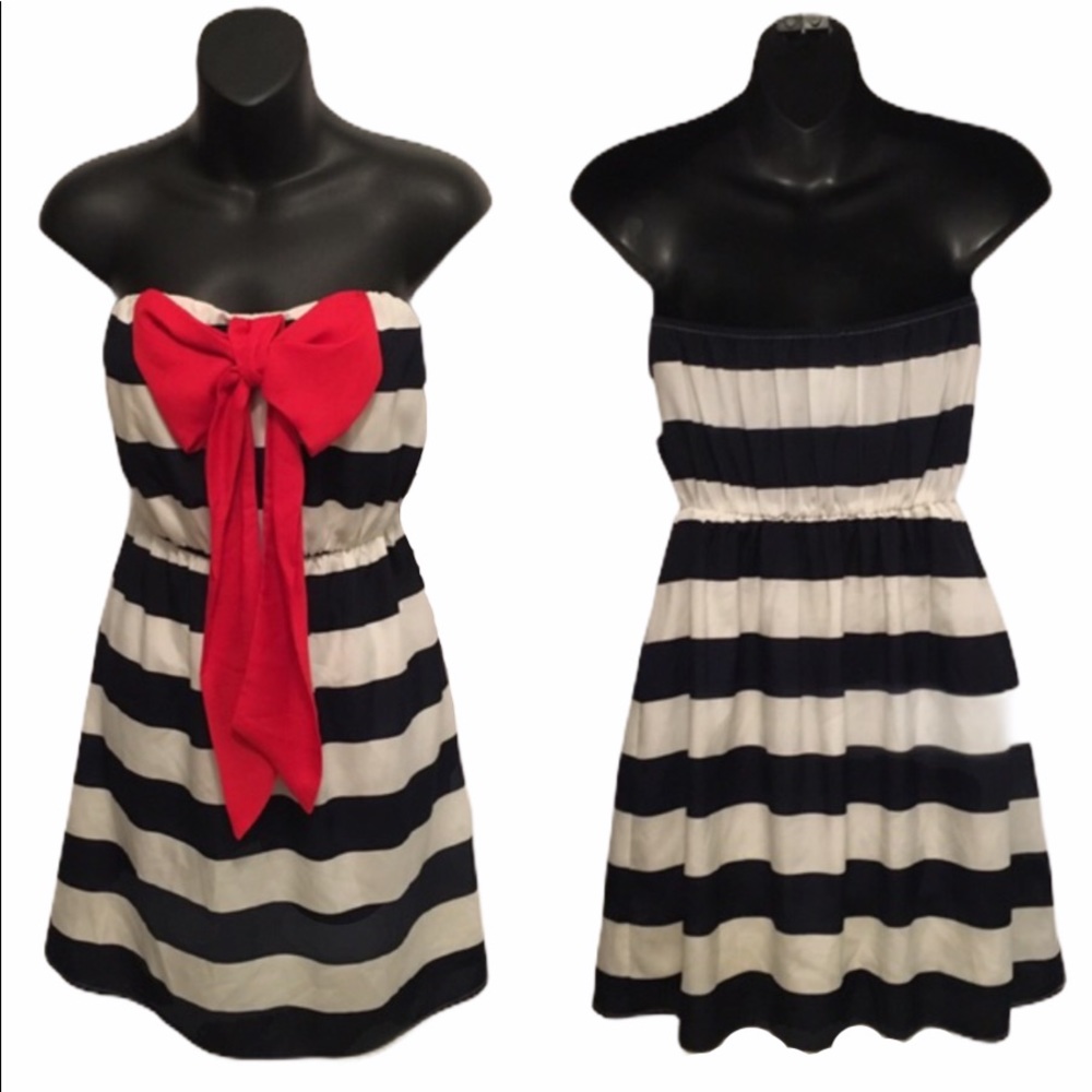 Black & White Dress with Red Bow